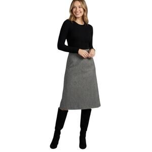 Vintage 80s Wool Skirt A Line Gray Midi Skirt Pockets Minimalist Classic